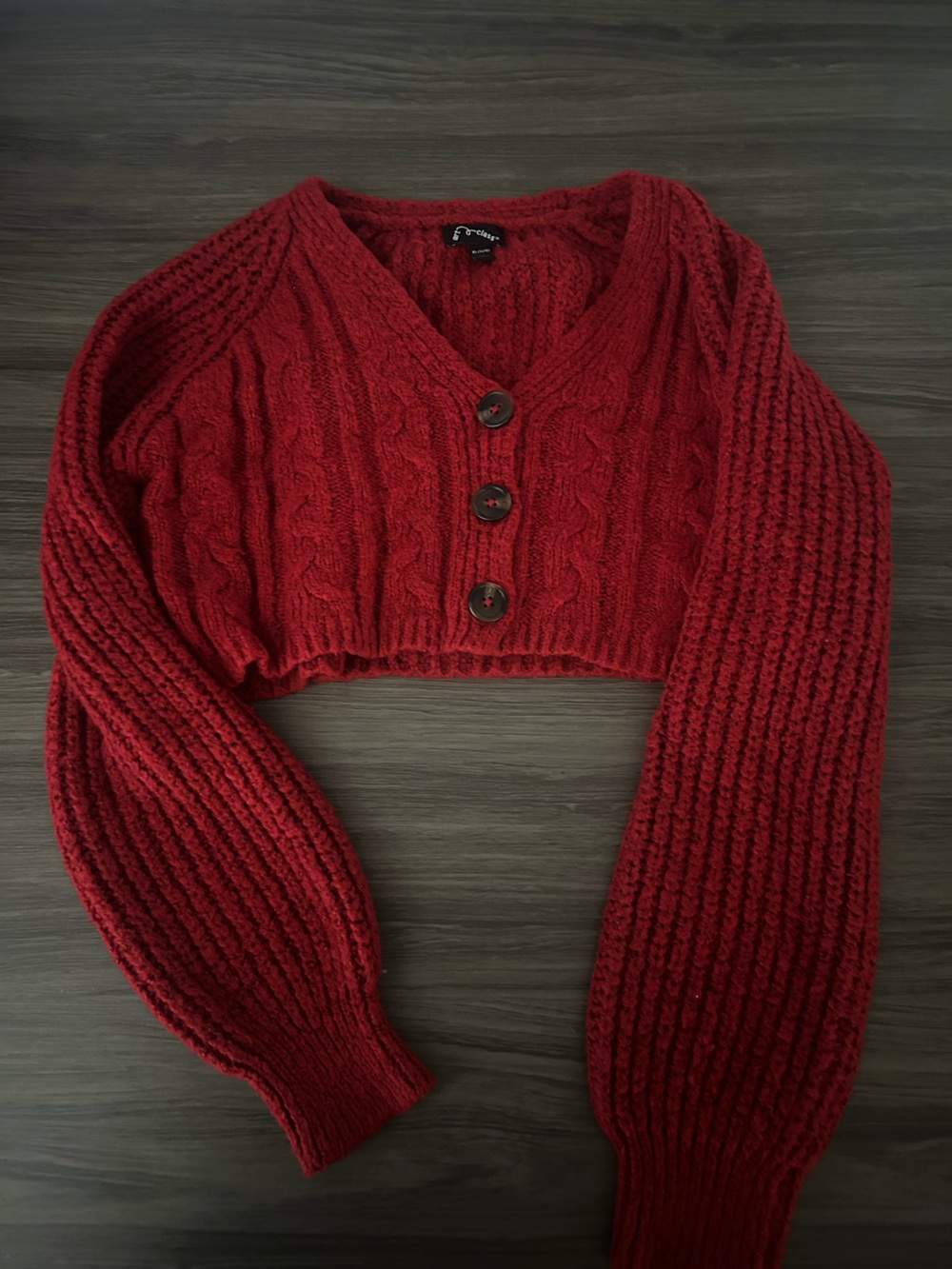 art class Red Cropped Cable Knit Button-Front Sweater